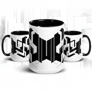 15oz Boxed-in Mug, Black design on White Coffee/Tea Mug, Minimalist. Mod, Mid-Century