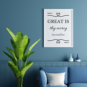 Great is Thy Mercy Toward Me | Psalm 86:13 Minimalist Wall Art | Digital Download | Scripture Printable | Bible Verse Printable | Bible Art