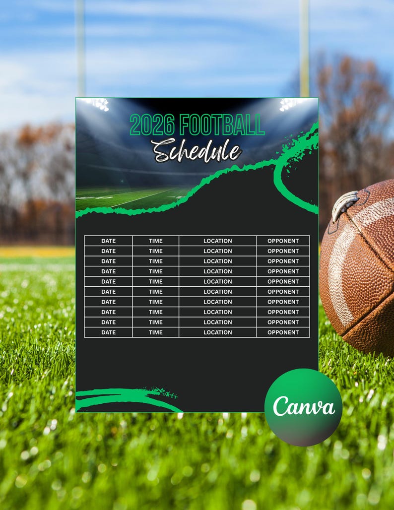 Football Schedule Template, Editable Sports Game Schedule, Team ...
