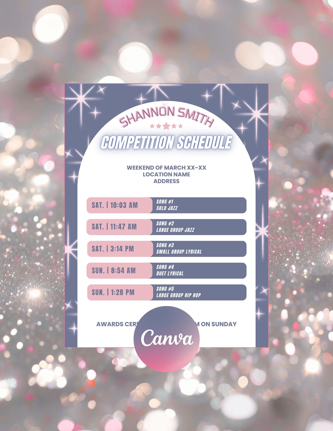 Dance Competition Printable Schedule Template | Recital and Rehearsal ...