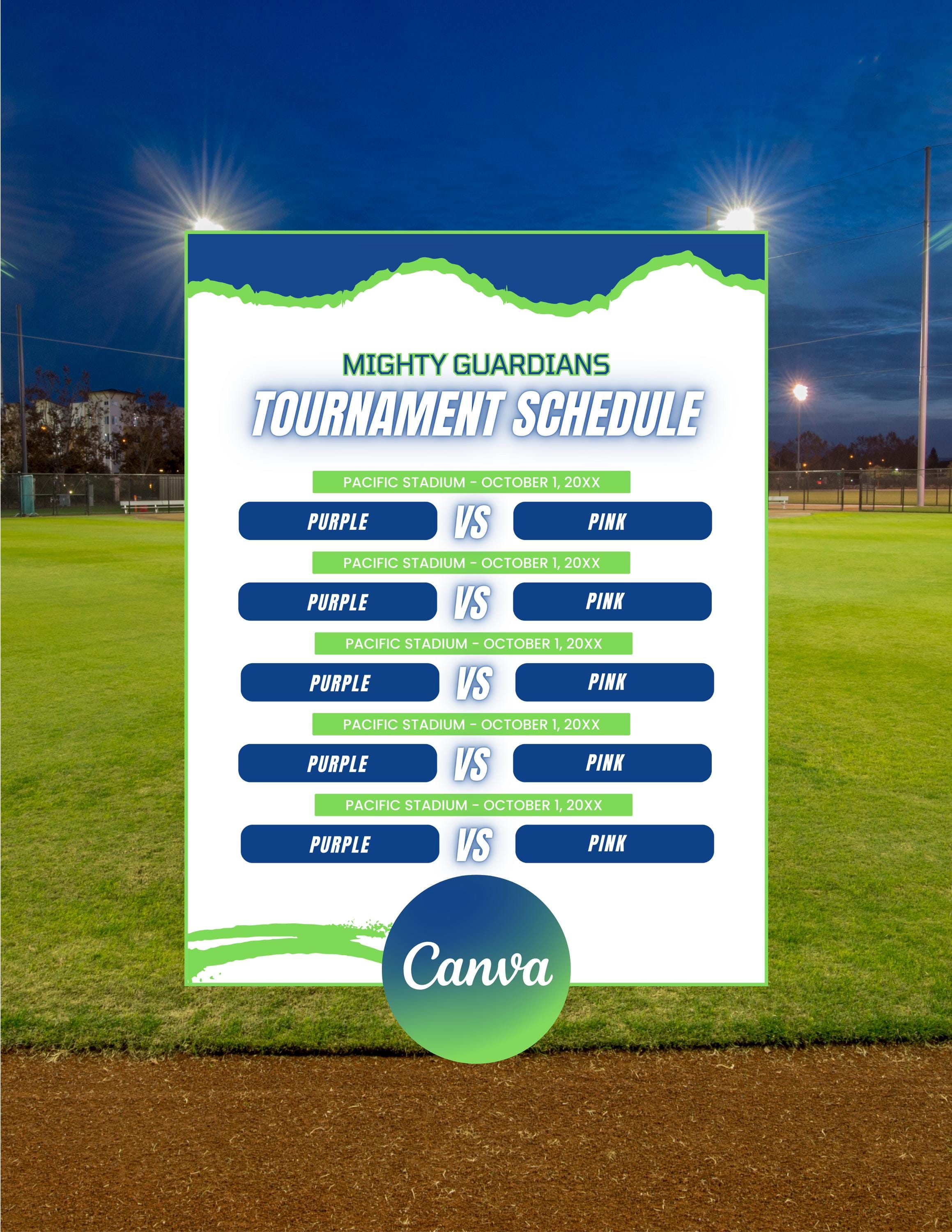 Sports Game Schedule Template, Editable Tournament Schedule, Team ...