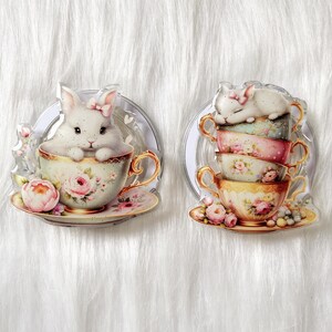 Vintage Teacups,Bunnies,Rabbits,Flowers,Retro Glitter Resin Stand Finger Folding Grip Magnetic Adhesive Expanding Phone Holder Charm,Gifts