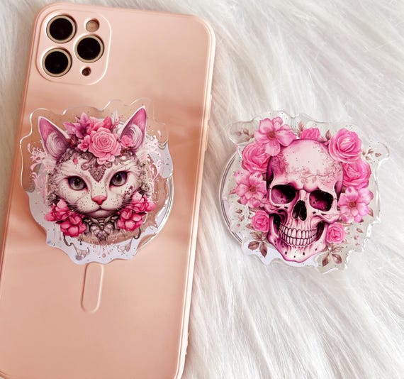 Glitter,skull,cat,roses,lace,flowers,punk,gothic,pink Resin Stand