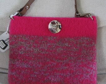 Crossbody Purse Pink and Brown Wool Felted Custom Lined