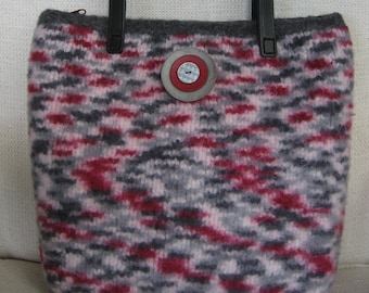 Purse Gray Maroon and Cream Wool Hand Knitted Felted Custom Lined