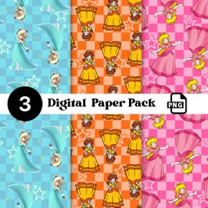 Pacchetto di carta digitale ispirato alla principessa Peach, Daisy e Rosalina (3)/ Download immediato / PNG