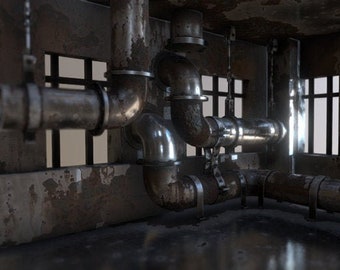 Boiler room backdrop, Stock Resource Background Scenery, Boiler Room, Grungy Pipes industrial digital download,  Abandoned, Studio4SaraArt