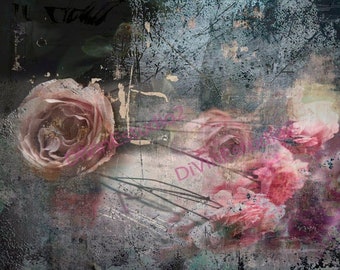 Pink Roses, vintage, surreal, abstract, bunches, digital instant download, A4 and A3