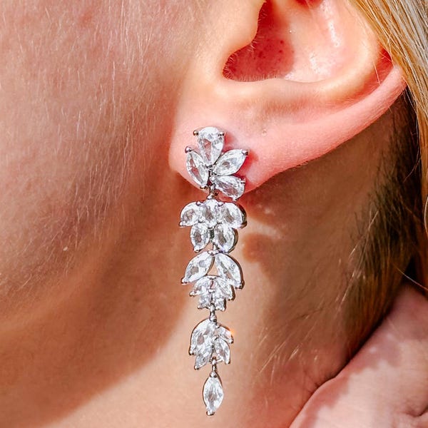 Crystal Bridal Earrings, Floral Wedding Earrings for Bride and Bridesmaid, Statement CZ Jewelry, MOB MOG Gift