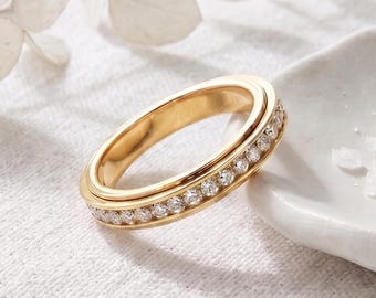 Anxiety Ring with Crystals, Silver minimal band, Gold Meditation Spinner Rings, Comfort jewelry for Stress [SPR001]