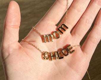 Personalized Bubble Letter Name Necklace, Custom 3D Initial Charm