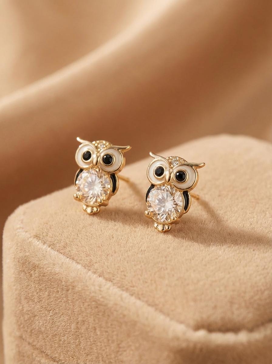 Symbol of Wisdom Jewelry, Owl Stud Earrings, Dainty Animal Bird Earrings, Small Gold Earrings for He
