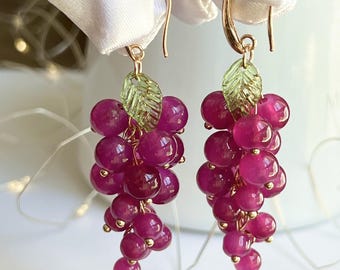 Purple Dangle Grape Earrings, Food Fruit Earrings, Unique Summer Resin Jewelry, Dangle Purple Earrings, Anniversary Gift, Statement Earrings