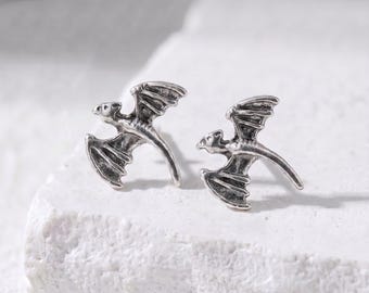 Tiny Mythical Dragon Stud Earrings, Chinese Dragon Earrings, Small Dragon Stud, Flat Back Earrings, Silver Dragon Stud Earrings, Cute Dragon