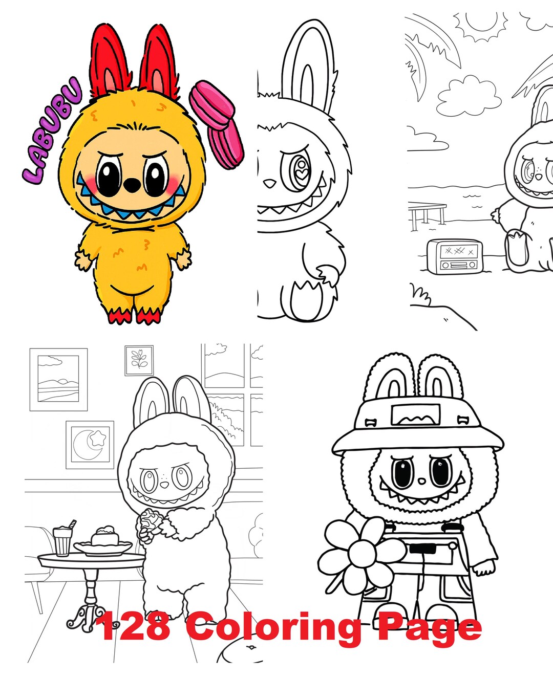 Labubu Pdf 128 Pages-labubu Coloring Pages – Kids & Adults, Printable PDF (instant ...