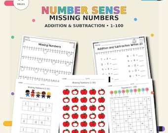 53 Pages-Number Sense Math Worksheets | Missing Numbers, Addition & Subtraction | Numbers 1-100 | Printable PDF |Instant Download