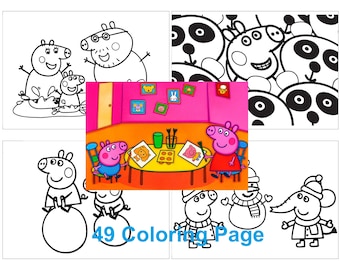49 Pages-Pepa Pig Coloring Book-Grayscale Pages (Printable PDF File)