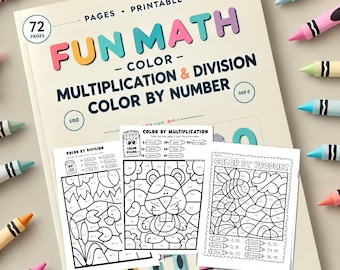 72 Pages-Multiplication & Division Math Coloring Worksheets | Fun Educational Printables for Kids | Instant Download