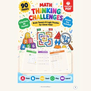 Printbare wiskundige hersenkrakers voor kinderen | Logische puzzels en kritisch denken, groep 1-3 | Wiskundige werkbladen, 90 pagina's (pdf-download)