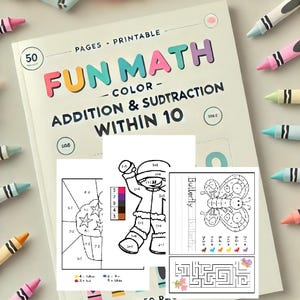 Math Coloring Worksheets | Fun Educational Printables for Kids - 50pages - Addition & Subtraction within 10