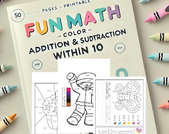 50 Pages-Math Coloring Worksheets | Fun Educational Printables for Kids - Addition & Subtraction within 10