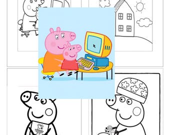 19 Pages-Peppa Pig Coloring Pages-Grayscale Printable Designs (PDF)