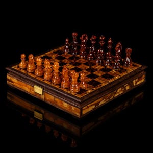 Wooden Amber chess set with amber figures ,Amber Chess Pieces,Wooden Chessboard,Carved Chess Figures,Board Game,Handmade Luxury Chess