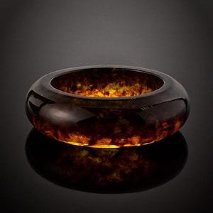 Banda de ámbar anillo de ámbar coñac único/banda de bodas de ámbar báltico/regalo de joyería hecho a mano/anillo elegante/regalo para él para ella