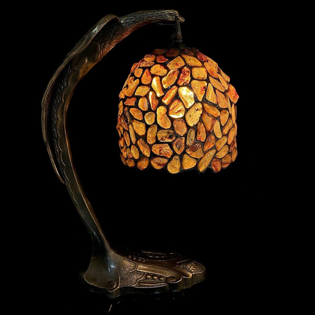 Luxury Table Lamp Made of Natural Baltic Amber and Bronze Eagle|unick ...