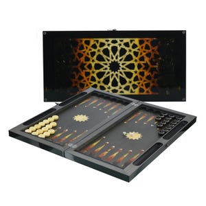 Handcrafted Pyramid Backgammon Board with Amber Chips and Dices - Unique Game Set, Amber chips, Backgammon Dices, Luxury gift