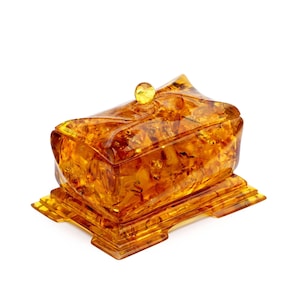 Boîte à bijoux rectangulaire en ambre | Rangement de bijoux| Boîte ambrée Unick| Ambre naturel de la Baltique |Cadeau pour elle |Coffret de luxe en ambre