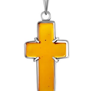 Pendant Cross made of solid Baltic amber of cognac color, crucifix Silver Amber Cross Pendant,Amber Jewelry Gift, Women cross pendant
