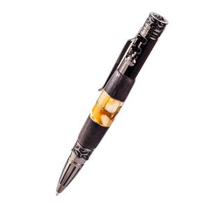 Handgemaakte pen in antraciet en gebeitst eikenhouten kast met een inzetstuk gemaakt van natuurlijk amber Stuurprogramma, luxe cadeau, uniek cadeau, cadeau voor vriend