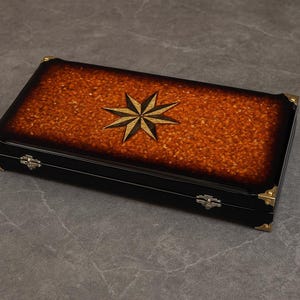 Luxury Amber Backgammon Set: Handcrafted Star Inlay Wooden Board