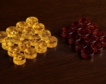 Handmade Amber checkers and backgammon chips made of amber cognac honey color,Game Pieces – Luxury Amber Gift Set,Luxury Checker pieces