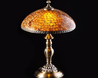 Classic Table lamp decorated with mosaic of natural Baltic amber|Luxury Gemstone night lamp| Home interior lamp| Unique lamp