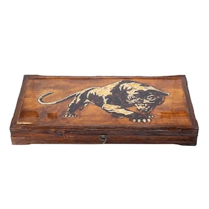 Exclusive handmade backgammon set decorated with natural amber mosaic Panther| Amber backgammon chips Backgammon Dices|Board Game|Vip Gift