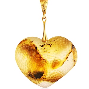 Large heart pendant made of textured amber Mars,Amber carved heart pendant,Baltic amber jewelry gift, Gift for her, Unique pendant