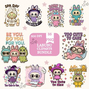 Labubu PNG Clipart Bundle | Kawaii Cute Digital Stickers | Chibi Cartoon PNG Download | Pastel Labubu Character Art | Sublimation File Pack