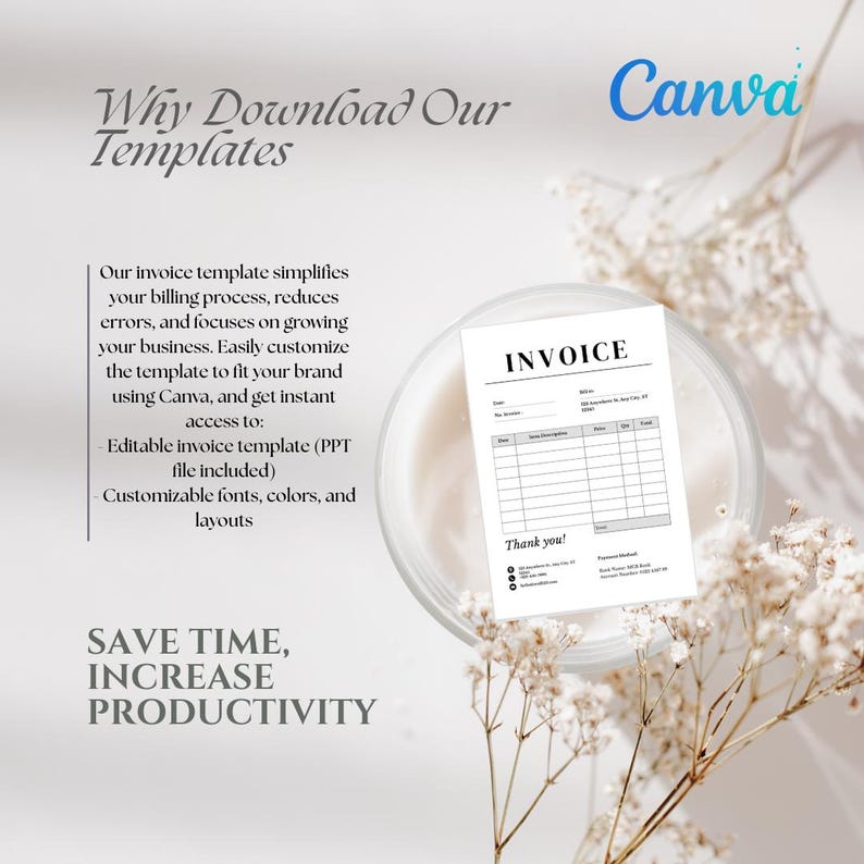 Editable Invoice Template Canva & PPT | Small Business Billing Form ...