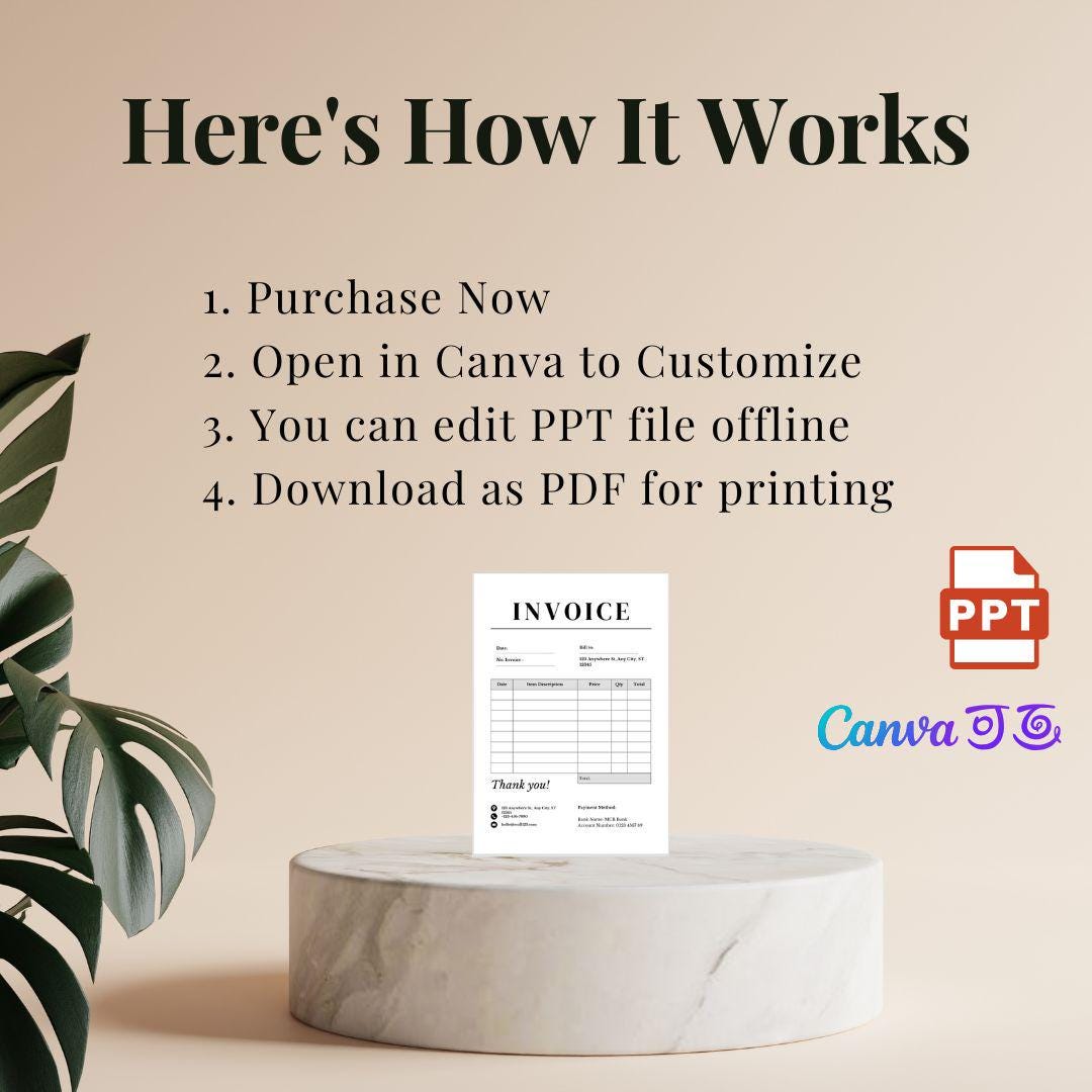 Editable Invoice Template Canva & PPT | Small Business Billing Form ...