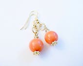 Orange Earrings, Round Earrings, Dangle Earrings, Gold Earrings