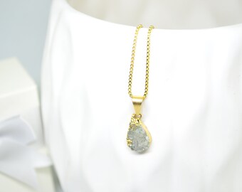 Druzy Necklace, Gold Necklace, Teardrop Necklace, Pendant Necklace