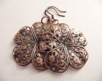 Copper Earrings, Flower Earrings, Lightweight Earrings