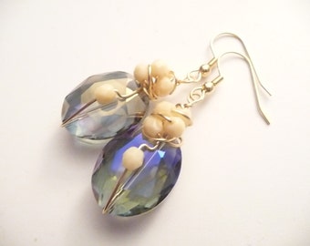 Purple Earrings, Cream Earrings, Oval Earrings,  ,