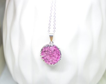 Druzy Necklace, Pink Necklace, Silver Necklace, Charm Necklace, Pendant Necklace