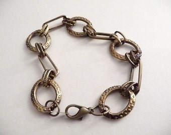 Bracelet à maillons en cuivre : chaîne ronde et ovale, fermoir mousqueton