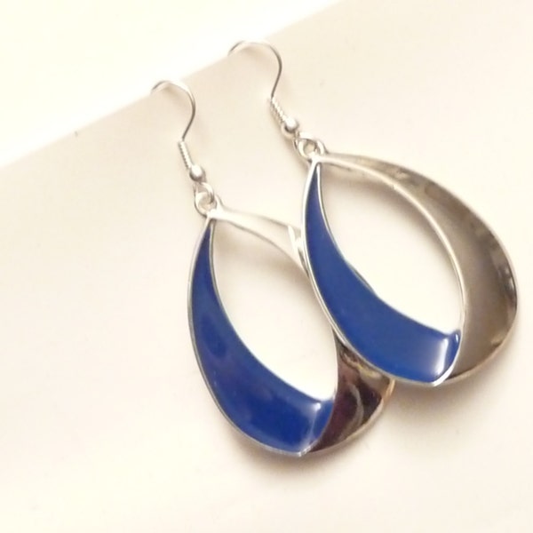 Oval Earrings, Hoop Earrings, Teardrop Earrings, Blue Earrings, Silver Earrings - The Genevra Earrings