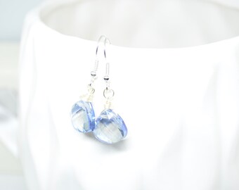 Blue Earrings, Glass Earrings, Dangle Earrings, Wire wrapped Earrings