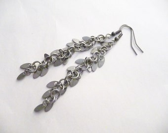 Reduced- Gray Earrings, Silver Earrings, Chain Earrings